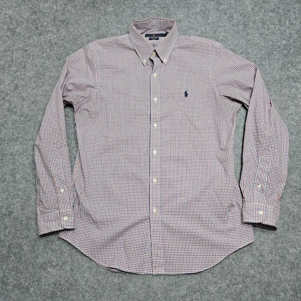 Men's Red White Blue Ralph Lauren Button Down Plaid Shirt Size Medium